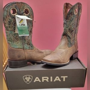 Ariat® Men's Sport Rodeo Brown & Turquoise Square Toe Boots 10042403